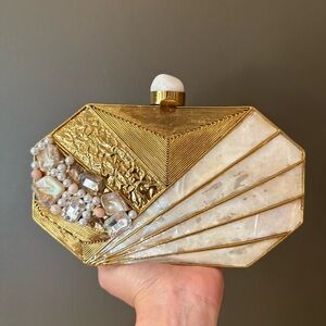 Gold and Cream Geometric Clutch